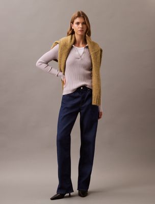 Smooth Cotton Rib Long Sleeve Polo Sweater, Gull Grey