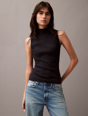 Silk Cashmere Mock Neck Tank Top, Vulcan
