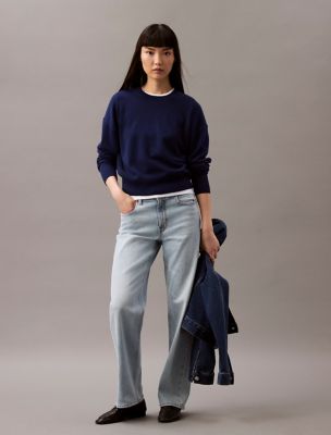 Cashmere Crewneck Sweater, Bell Weather Blue