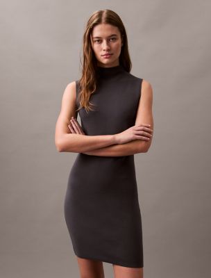 Tech Knit Sleeveless Mini Dress, Asphalt