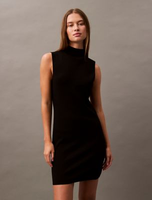 Tech Knit Sleeveless Mini Dress, Black Beauty