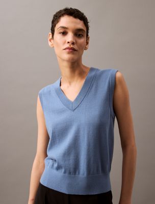 Extra Fine Merino Blend Sweater Vest, Blue Horizon
