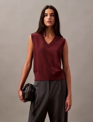 Extra Fine Merino Blend Sweater Vest, Red Mahogany