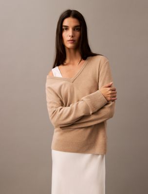 Cashmere V-Neck Sweater, Brindle