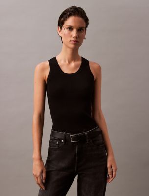 Rib Cotton Sweater Tank, Black