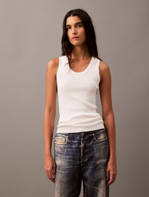 Rib Cotton Sweater Tank, Brilliant White