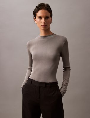 Mock Neck Viscose Sweater, Elephant Skin