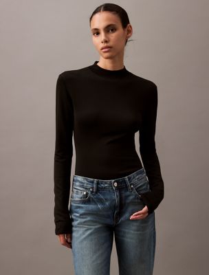 Mock Neck Viscose Sweater, Black