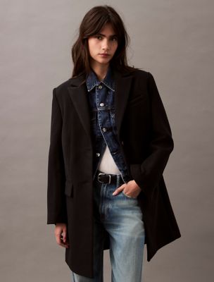 Tailored Single Breasted Coat, Black