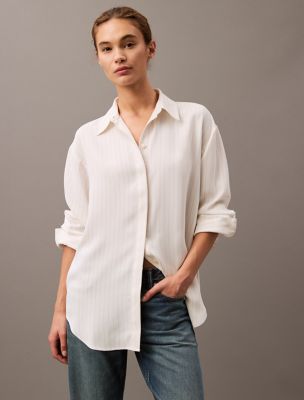 Luxe Stripe Relaxed Button-Down Shirt, Fine Stripe