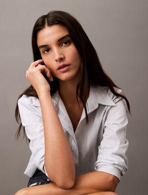 Stretch Poplin Stripe Relaxed Button-Down Shirt, Plein Air