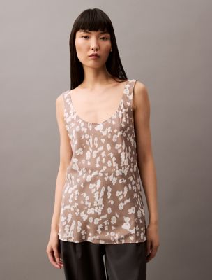 Flowing Print Tank Top, Floral Blur / China Blue