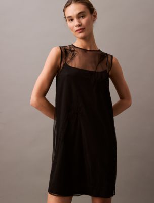 Embroidered Mini Dress, Black