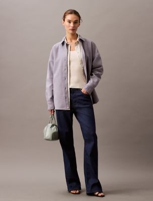 Flannel Relaxed Shirt Jacket, Lilac Grey
