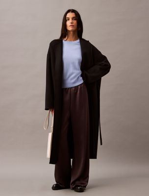 Cashmere Wool Blend Wrap Coat, Black Beauty