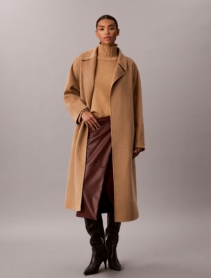Double Faced Wool Blend Wrap Coat, Tigers Eye