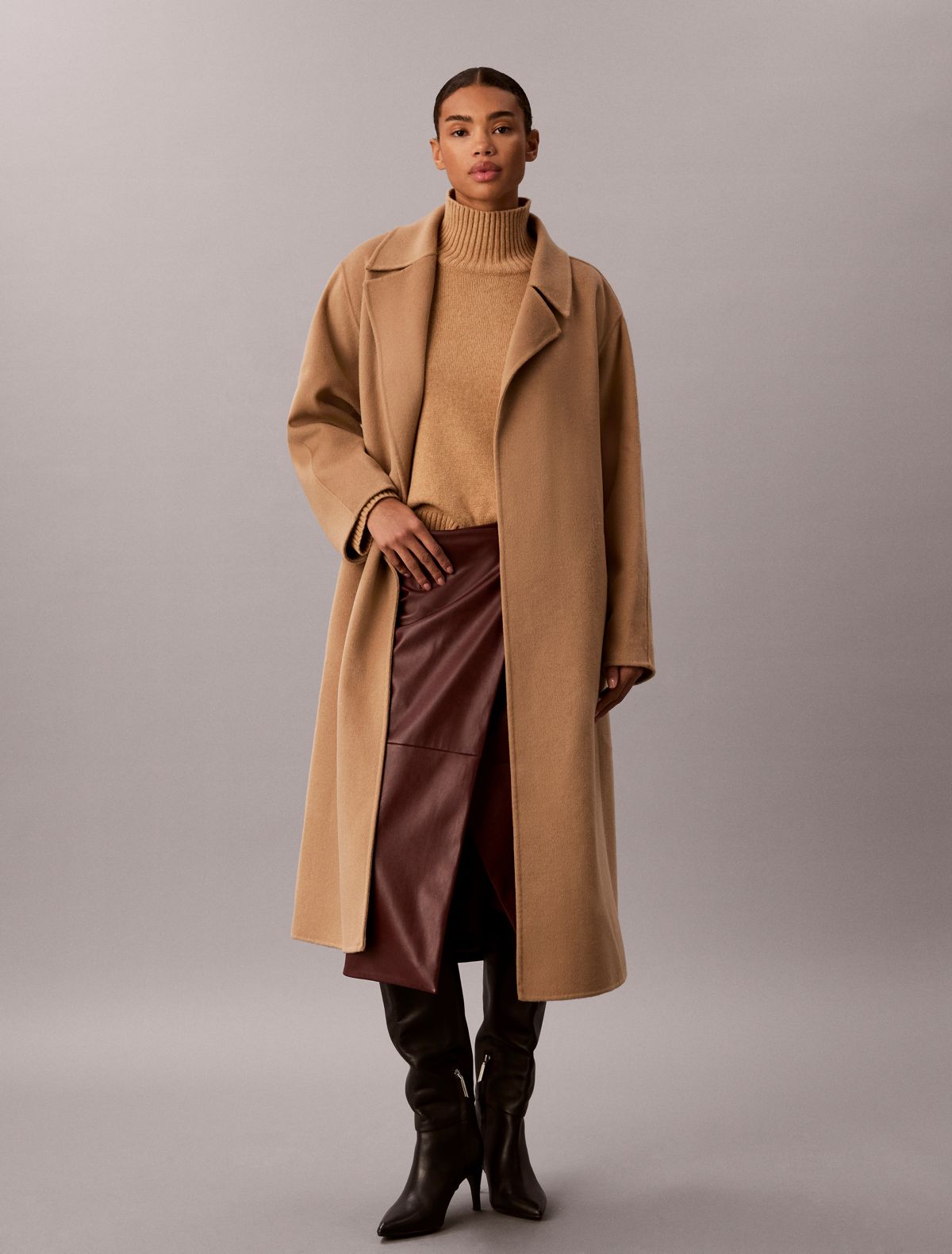Double Faced Wool Blend Wrap Coat