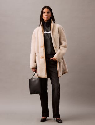Reversible Shearling Coat, Light Beige