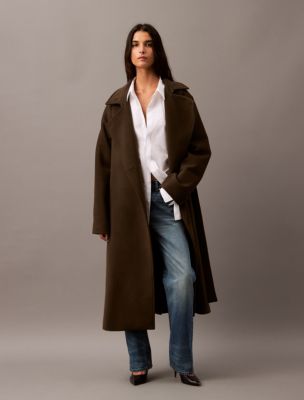 Long Wool Cashmere Blend Trench Coat, Tarmac
