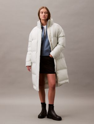 Long Down Puffer Jacket, Green Tint