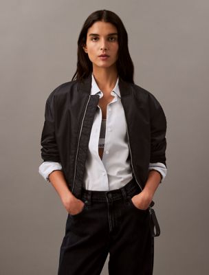 Filled Nylon Bomber Jacket, Black Anchroma