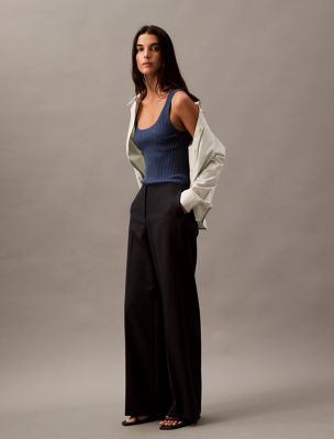 Pinstripe Crepe Wide Leg Trouser, Vulcan
