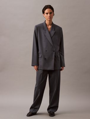 Pleated Wool Gabardine Blend Trouser, Dark Slate Grey