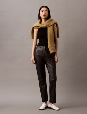 Leather Slim Fit Pants, Black Beauty