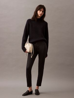 Ponte Herringbone Print Skinny Fit Pants, Black Beauty
