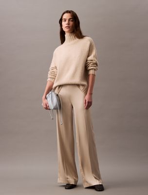 Satin Stretch Wide Leg Pants, Peyote