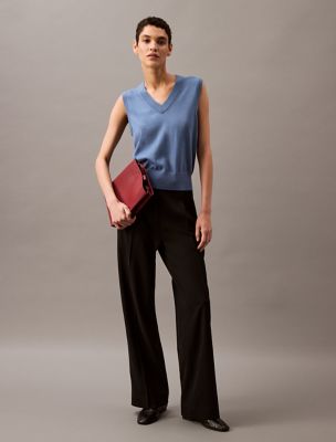 Soft Crepe Pleated Trouser, Black Archroma