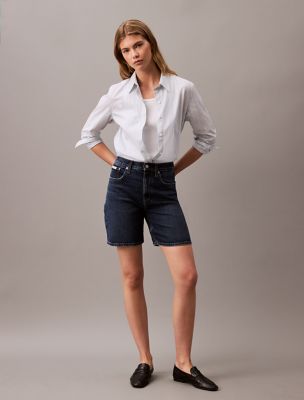 Short taille haute, coupe maman, lisse, huile