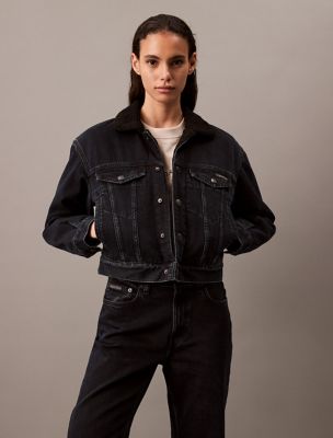 Sherpa Denim Trucker Jacket, Blue Black Stone