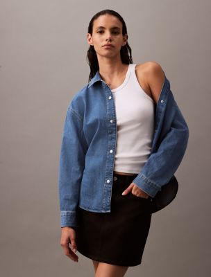 Relaxed Denim Button-Down Shirt, Klein Blue