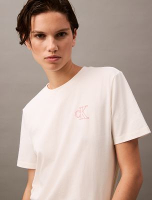 Embroidered Monogram Logo Classic Crewneck T-Shirt, Vanilla Ice