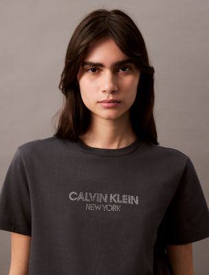 Rhinestone Logo Graphic Classic T-Shirt, Ebony