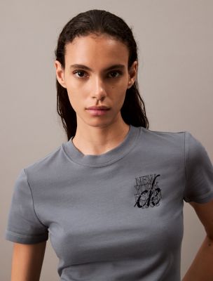 New York Script Logo Graphic Slim Fit T-Shirt, Stormy Weather