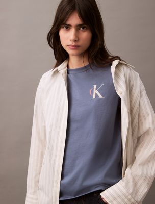 Overlap Monogram Logo Graphic Classic T-Shirt, China Blue