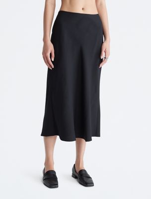 Soft Twill Midi Skirt, Black
