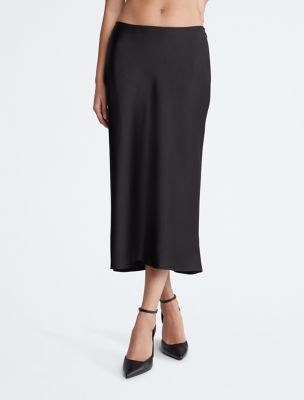 Satin Midi Skirt, Black Beauty