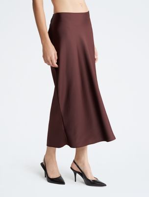 Satin Midi Skirt, Deep Mahogany