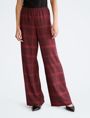 Check Wide Leg Pants, Burgundy