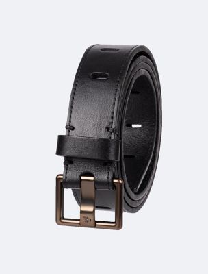 Black Comfort Click Belt with Gold Buckle - Two Circle Buckle Belt - Click It Belt - Ratchet Belt for Men Women - Golden Buckle Belt
