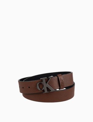 CK Monogram Plaque Buckle Belt, Brown