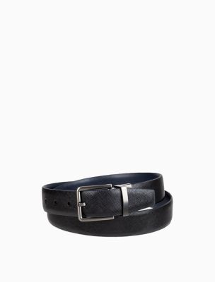 Black Saffiano Designer Leather Belt, Mens Fashion