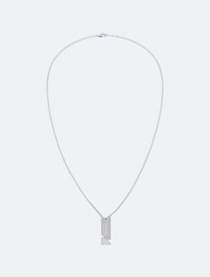 Asymmetric Tag Link Chain Necklace, Silver