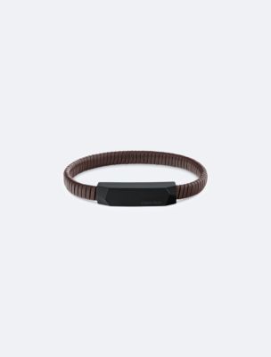 Metal Logo Plaque Leather Bracelet, Brown/Black