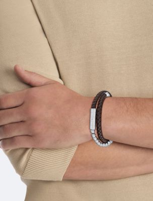 Braided Leather Bracelet, Black/Hematite