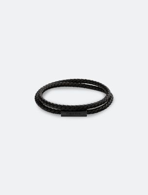 Latch Double Wrapped Leather Bracelet, Black