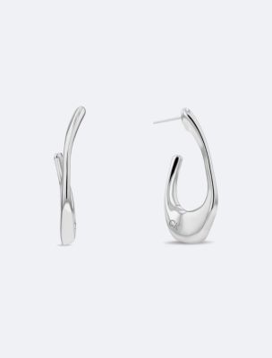 Sculpted Hoop Earrings, Silver
